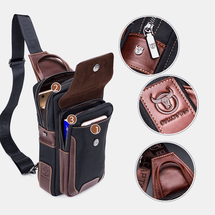 Men Genuine Leather Cowhide Contrast Color Retro Fashion Chets Bag Crossbody Bag - MRSLM