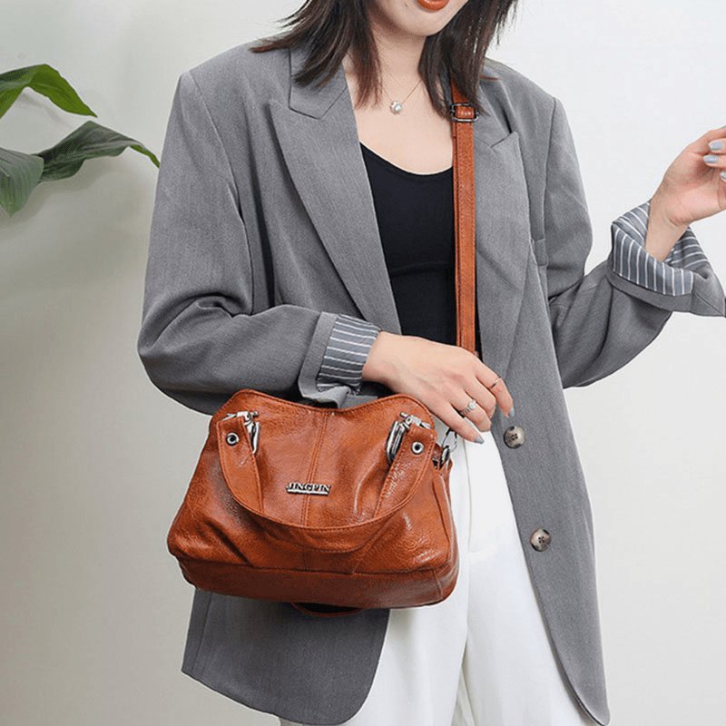 Women Faux Leather Retro Business Shopping All-Match Large Capacity Multi-Carry Handbag Tote Crossbody Bag - MRSLM