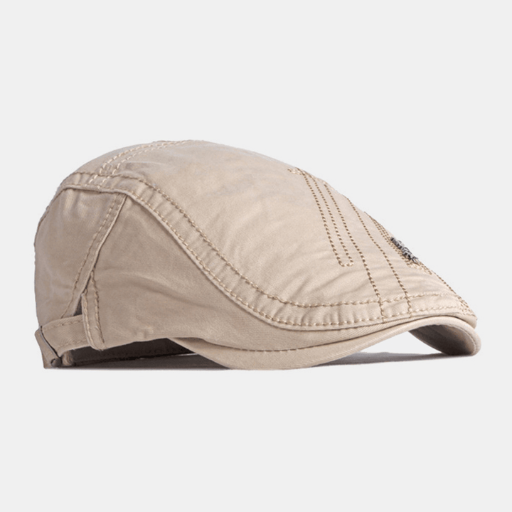 Unisex Letter Metal Label Beret Cap British Retro Sides Adjustable Buckle Breathable Sunshade Forward Hat Newsboy Hat Driving Hat - MRSLM