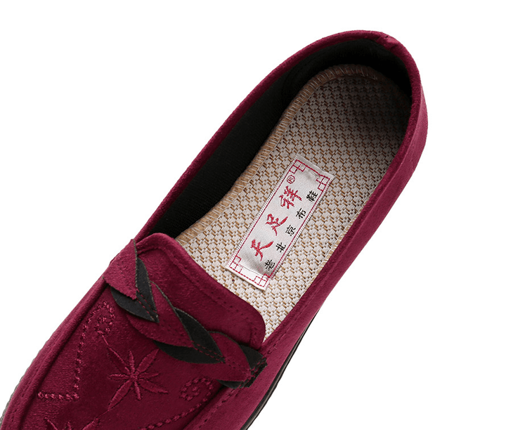 Women Flowers Embroidery Shallow Wearable Slip-On Loafers - MRSLM