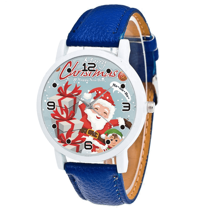 Fashion Christmas Santa Claus with Gift Pattern Cute Watch Leather Strap Men Women Quartxz Watch - MRSLM