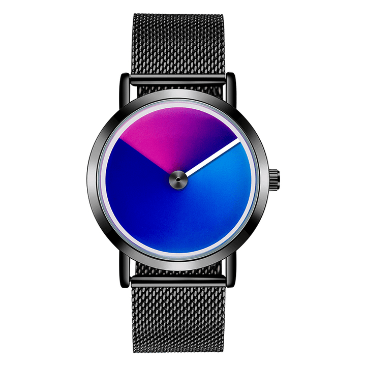 SANDA P1031 Fashion 3D Colorful Gradient Dial Steel Leather Strap Men Quartz Watch - MRSLM