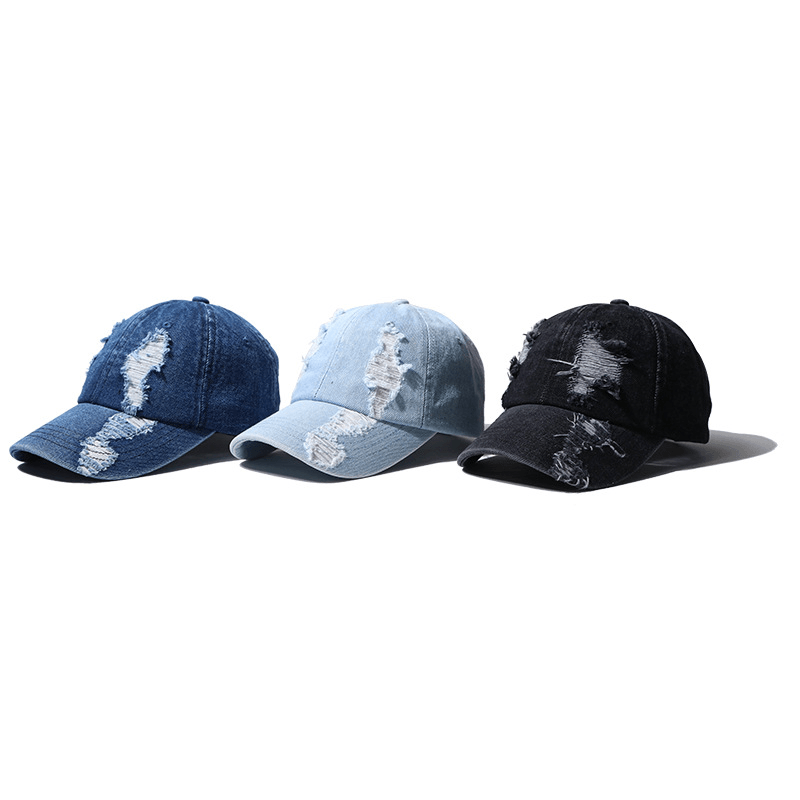 Men'S and Women'S Hole Denim Casual Duck Tongue Baseball Cap - MRSLM