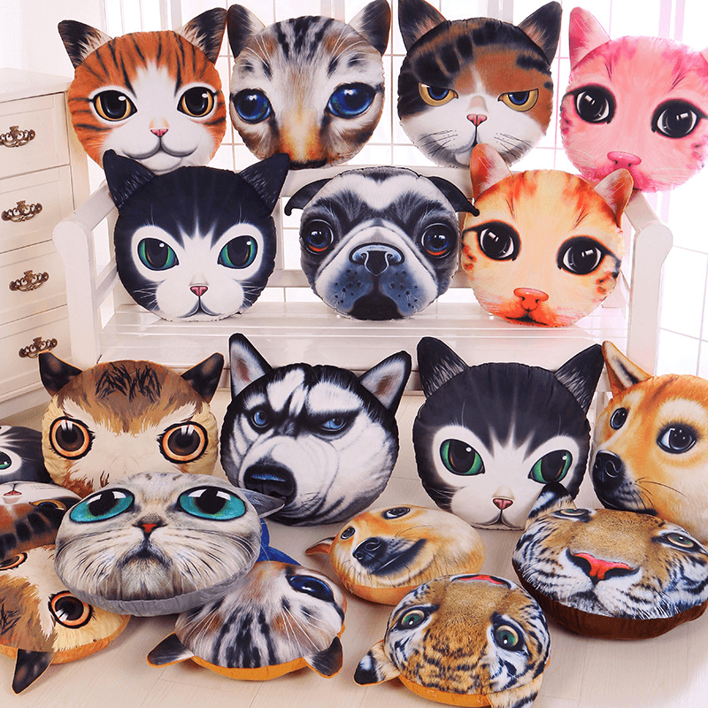 Creative Funny 3D Dog Cat Head Pillow PP Cotton Simulation Animal Cushion Birthay Gift Trick Toys - MRSLM