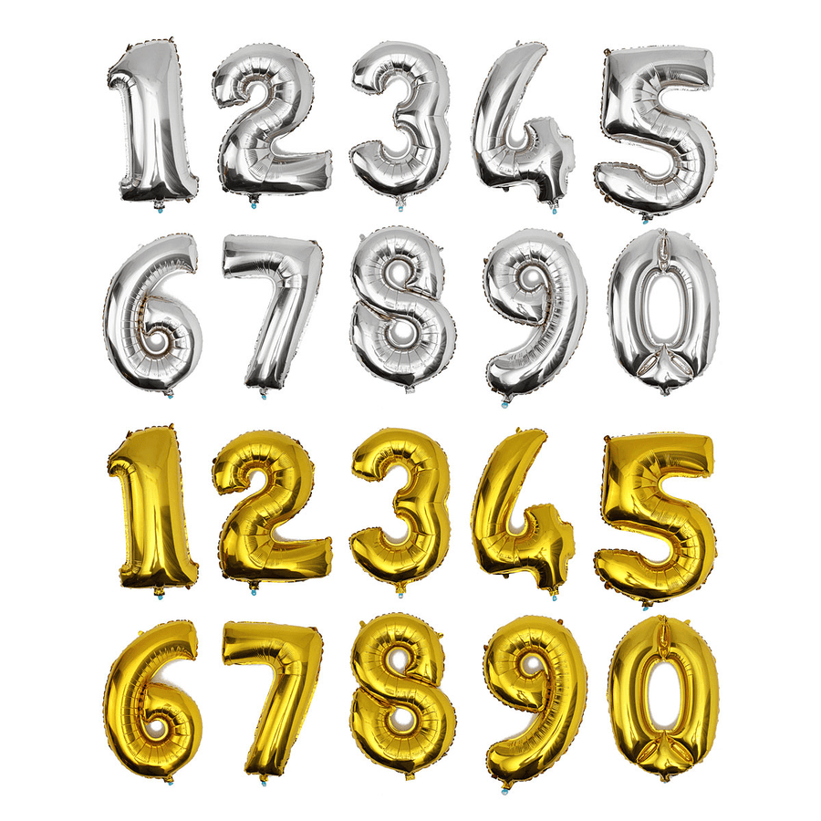 Gold Silver Number Foil Balloon Wedding Birthday Party Decoration - MRSLM