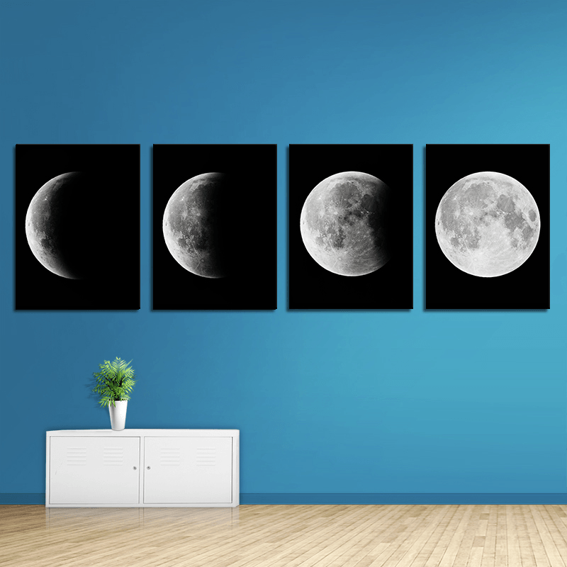 Miico Hand Painted Four Combination Decorative Paintings Gradient Moonlight Wall Art for Home Decoration - MRSLM