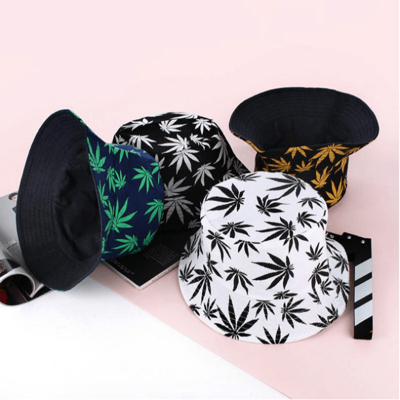 Hemp Leaf Fisherman Hat Cotton Maple Leaf Basin Hat Men and Women Fashion Fishing Hat Summer Outdoor Shade Sun Sat - MRSLM