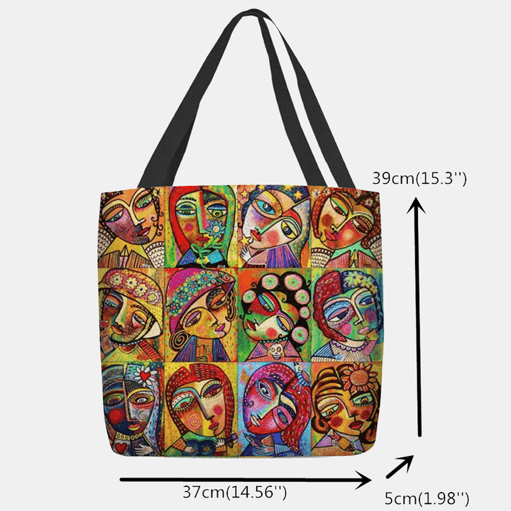 Women Felt Multicolor Cartoon Figure Print Handbag Shoulder Bag Tote - MRSLM