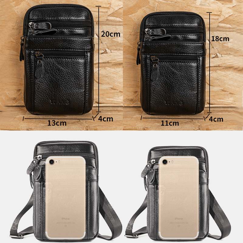 Genuine Leather Waist Bag Multi-Pocket Belt Bag Phone Bag Shoulder Bag for Men - MRSLM