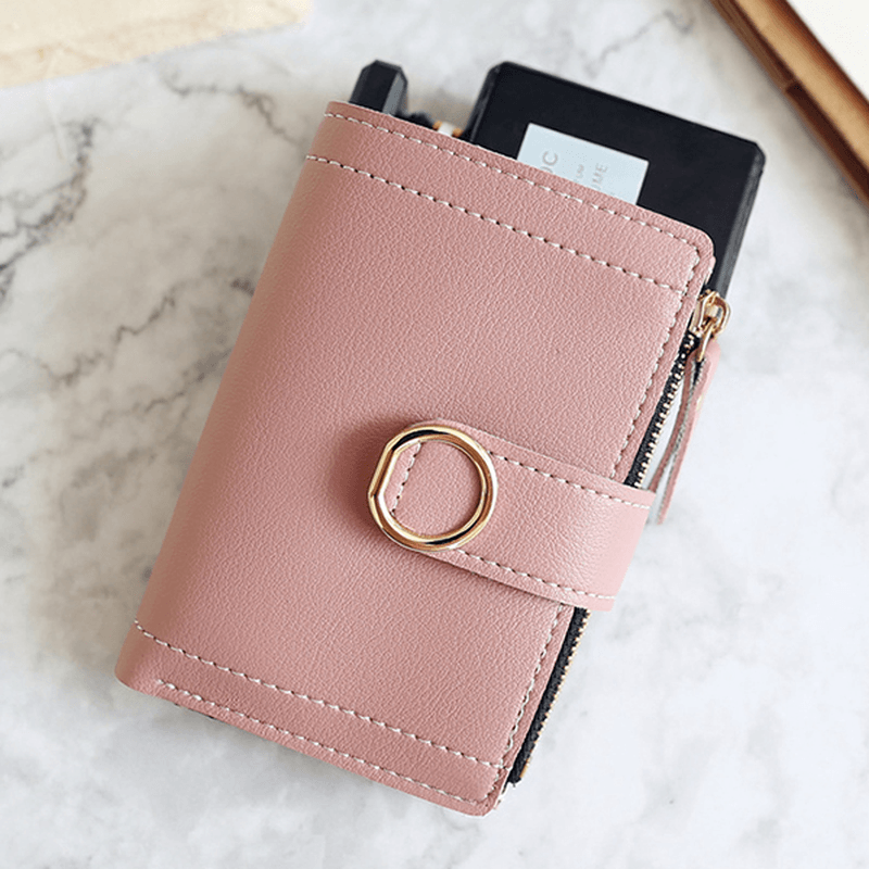 Women Ring Buckle Simple Zipper Wallet Purse Card Holder - MRSLM