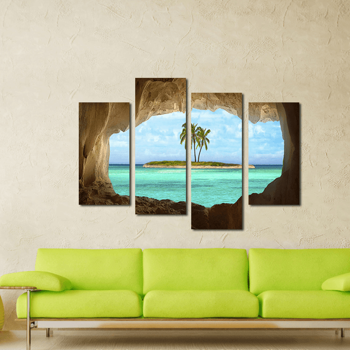 Miico Hand Painted Four Combination Decorative Paintings Isolated Island Wall Art for Home Decoration - MRSLM