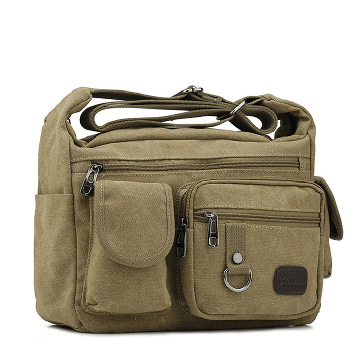 Large Capacity Men Casual Canvas Shoulder Messenger Bag Travel Crossbody Bag - MRSLM