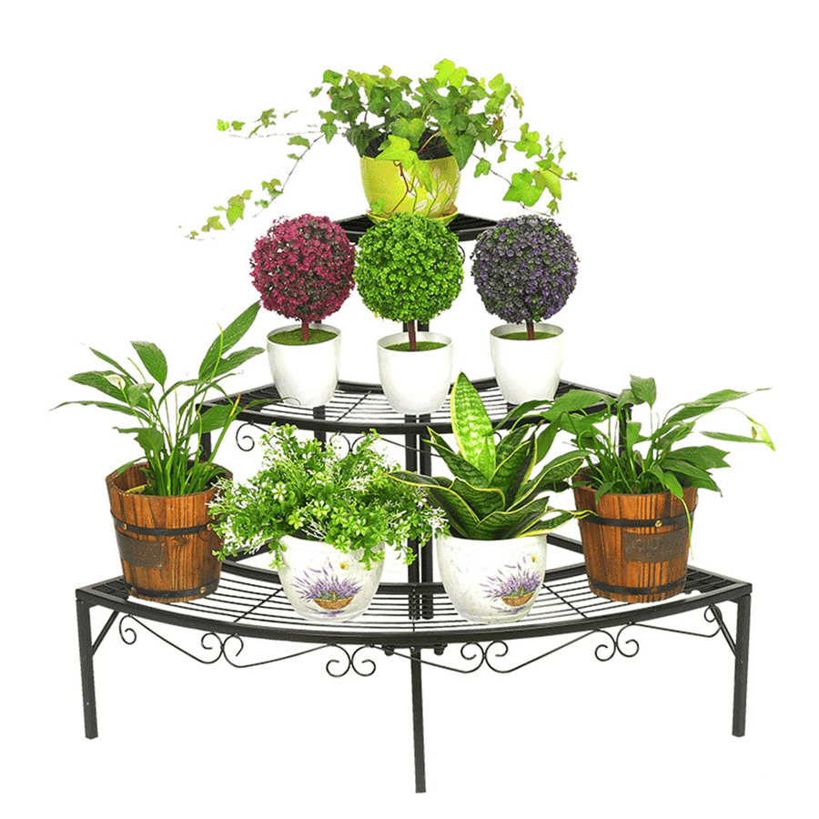 3 Tiers Metal Corner Flower Pots Rack Plant Shelf Step Ladder Display Stair Rack Home Office Decorations Stand - MRSLM