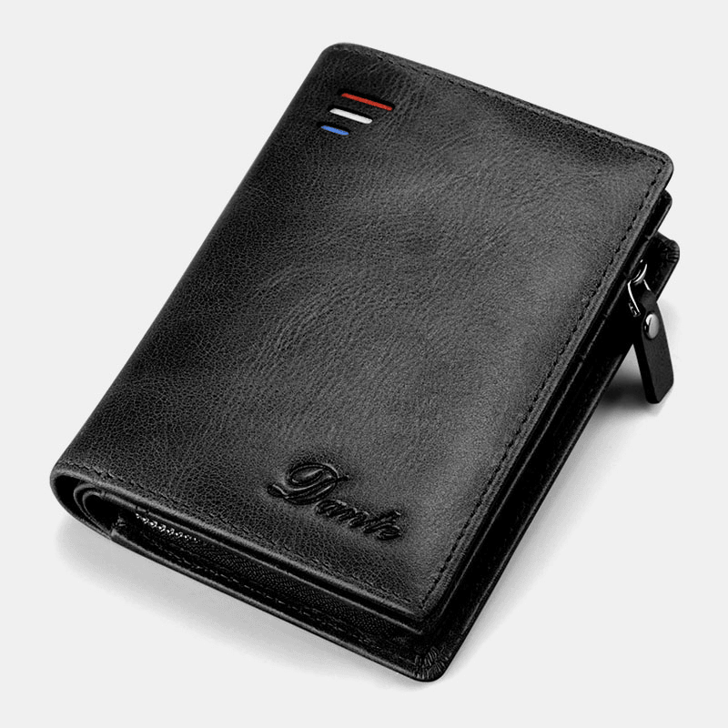 Men Women Genuine Leather Oil Wax RFID Anti-Theft 10 Card Slots anti Theft Bifold Wallet Purse - MRSLM