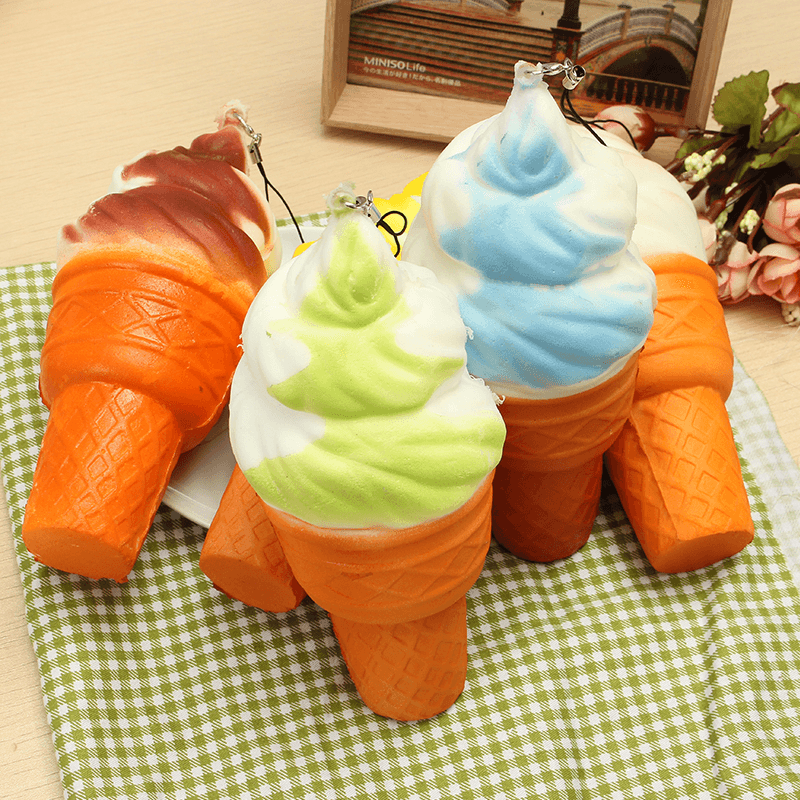 Squishy Jumbo Ice Cream Cone 17Cm Slow Rising Soft Collection Decor Gift Phone Bag Strap - MRSLM