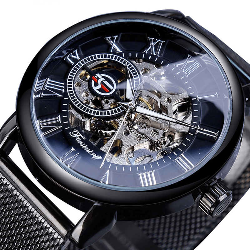 Forsining GMT1040 Fashion Men Automatic Watch Luminous Display Transparent Mesh Mechanical Watch - MRSLM