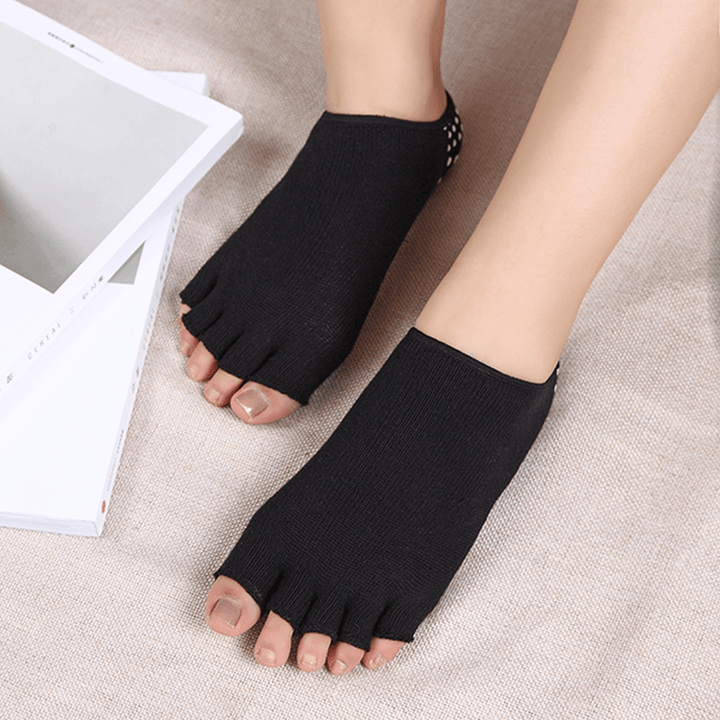 Women Exposed Five Toes Yoga Socks Non Slip Invisible Half Palm Sock Cotton - MRSLM