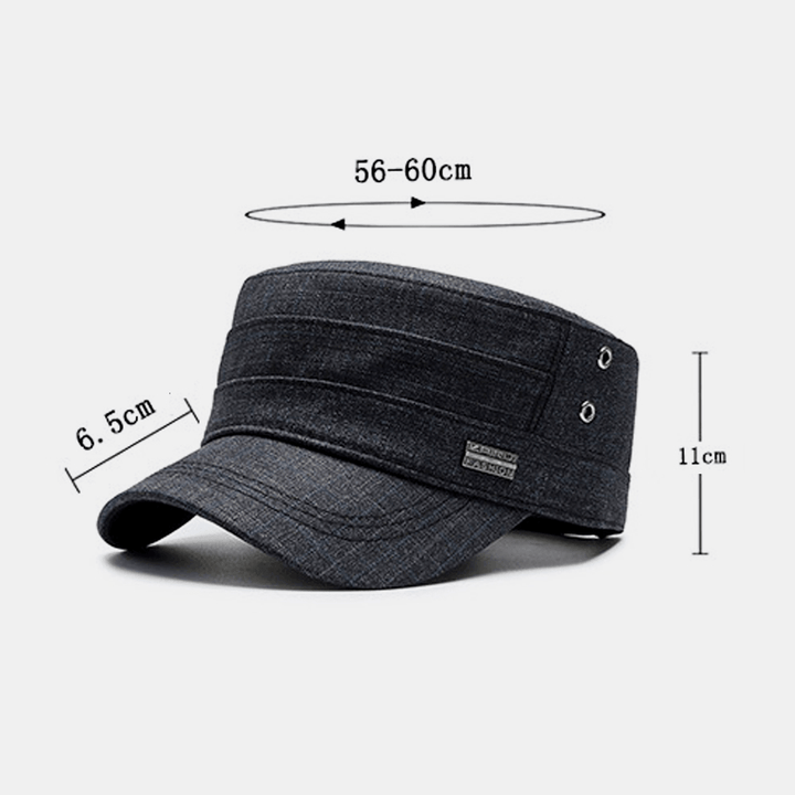 Men Cotton Dark Lattice Letter Metal Label Outdoor Sunshade Casual Military Hat Flat Cap Peaked Cap - MRSLM