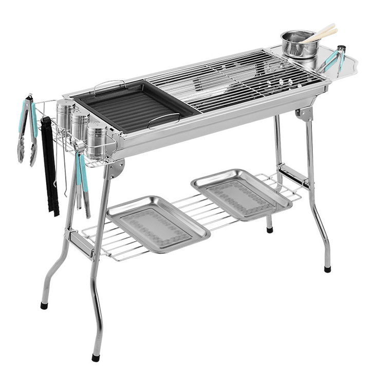 3-5 People Folding BBQ Grills Stainless Steel Charcoal Barbecue Stove Camping Picnic Patio - MRSLM