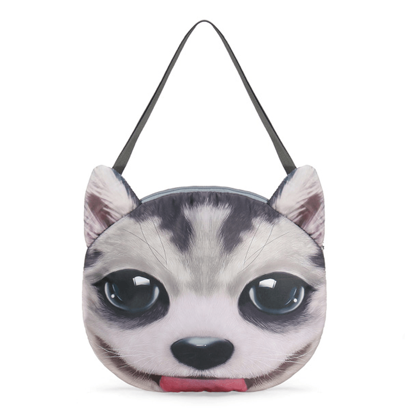 Women 3D Dog Cat Pussy Face Purse Cute Shopping Tote Shoulder Bag - MRSLM