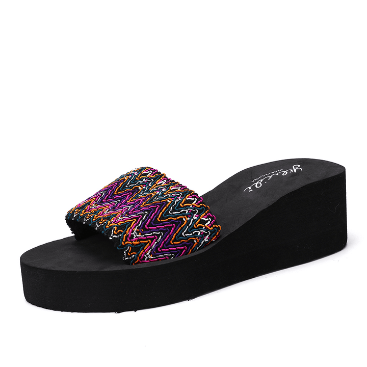 Women Colorful Wave Platform Opened Toe Slippers - MRSLM