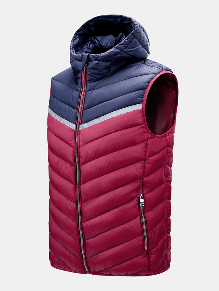 Mens Patchwork Zip up Quilted Casual Padded Hooded Vests with Pocket - MRSLM