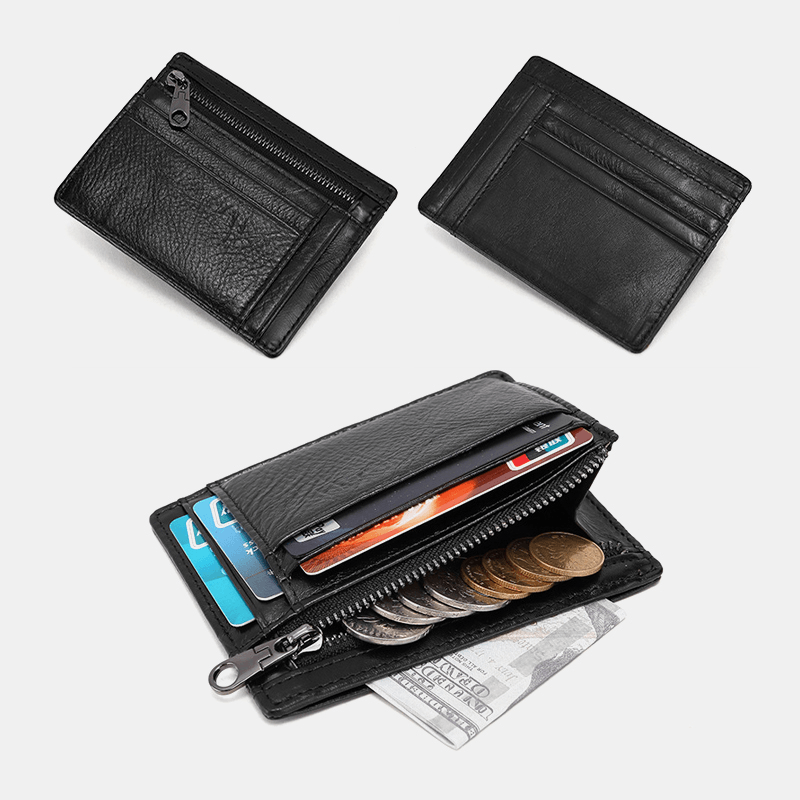 Men Genuine Leather Cowhide RFID Anti-Theft Multi-Slot Card Holder Wallet - MRSLM