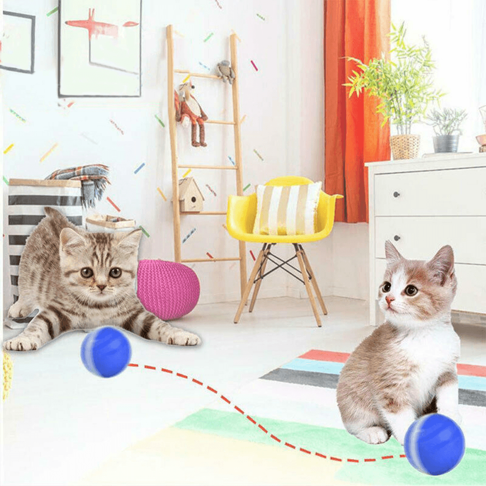 Pet Toys Ball Waterproof Bite Resistant LED Flash 360 Degree Automatic Rotation Pet Fun Ball for Cat Dog - MRSLM