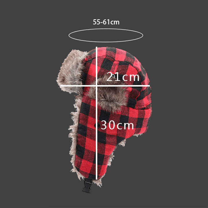 Men Plush Plaid Soviet Badge Windproof Waterproof Ushanka Hat Outdoor Sport Thicken Ear Protection Warm Trapper Hat - MRSLM