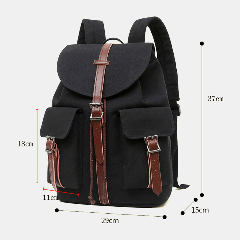 Women Canvas Double Front Pocket Design Large Capacity Travel Backpack Retro 14 Inch Laptop Bag - MRSLM