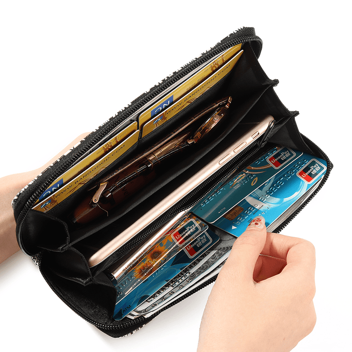 Women National Faux Leather Long Wallet Print Phone Purse - MRSLM