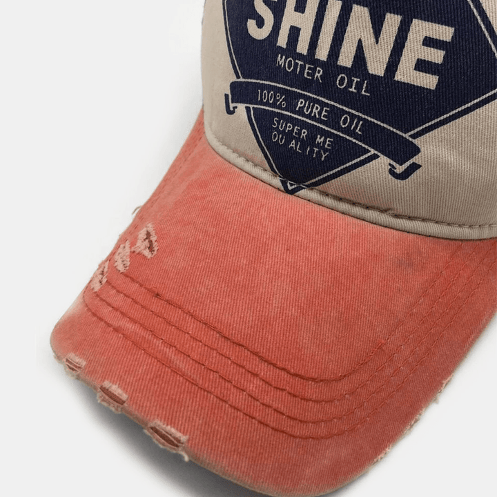 Unisex Washable Distressed Cotton Color Contrast Patchwork Letter Print Broken Hole Fashion Baseball Caps - MRSLM