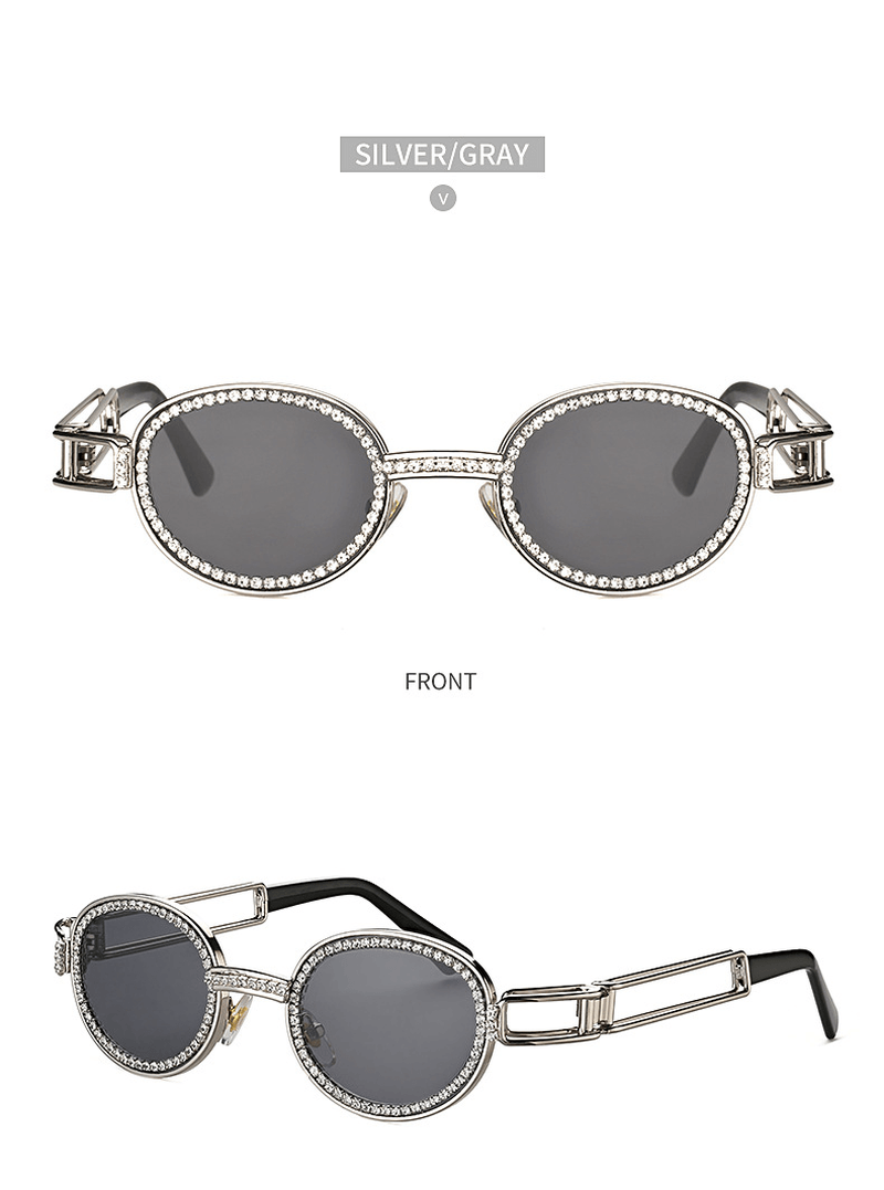 Diamond-Studded Sunglasses Women Fashion Steampunk round Frame - MRSLM