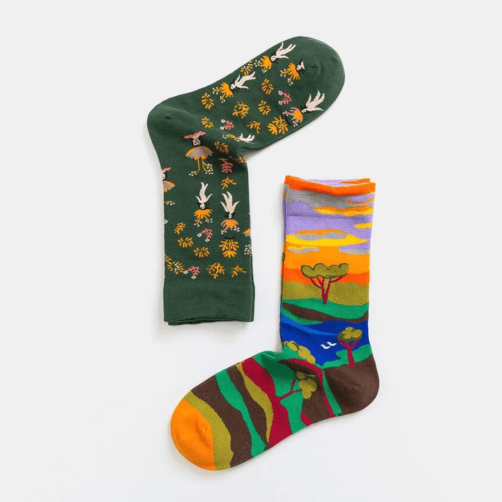 Unisex Literature and Art Colorful Patchwork Color Animal Pattern Tube Socks - MRSLM