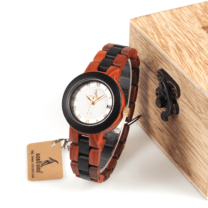 BOBO BIRD M19 Roman Number Date Display Women Wrist Watch Wooden Quartz Watch - MRSLM