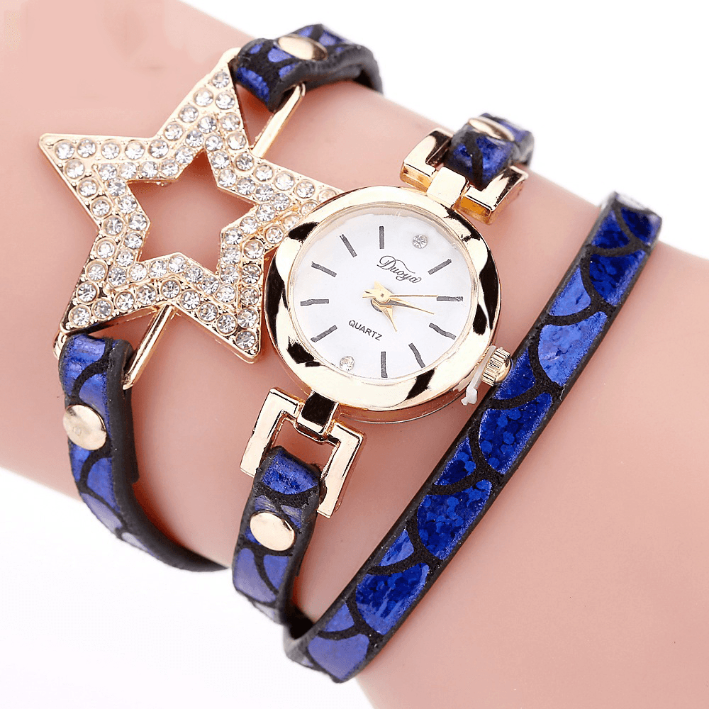 DUOYA 328 Five Pointed Star Retro Style Women Bracelet Watch Leather Band Quartz Watch - MRSLM