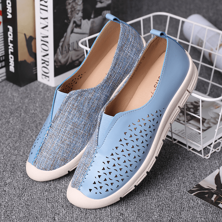 LOSTISY Women Colorblock Comfy Hollow Breathable Casual Flats - MRSLM