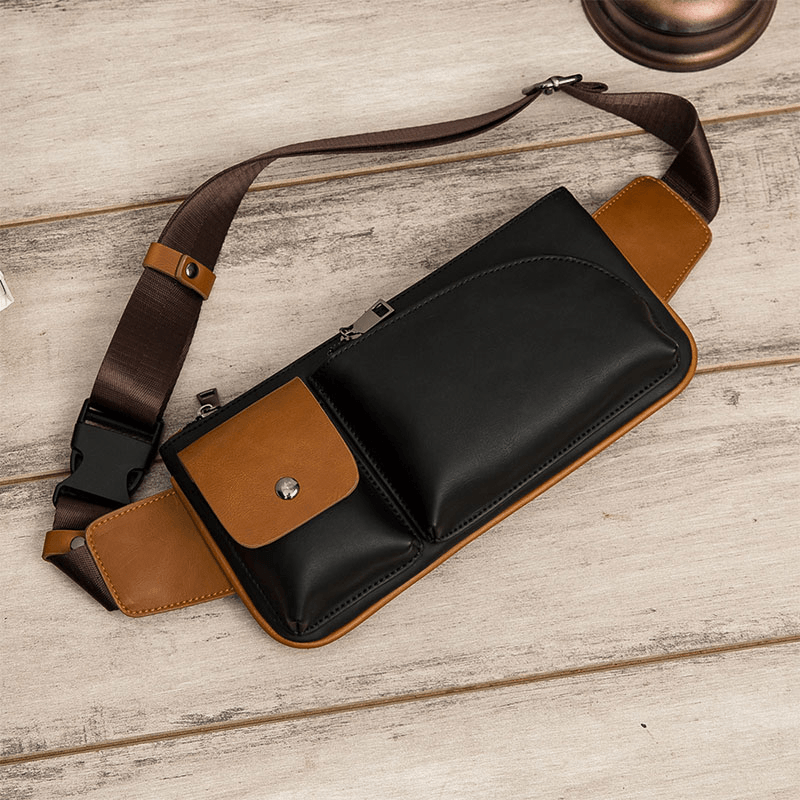 Men Faux Leather Retro Business Casual Multi-Carry Waist Bag Chest Bag Sling Bag - MRSLM