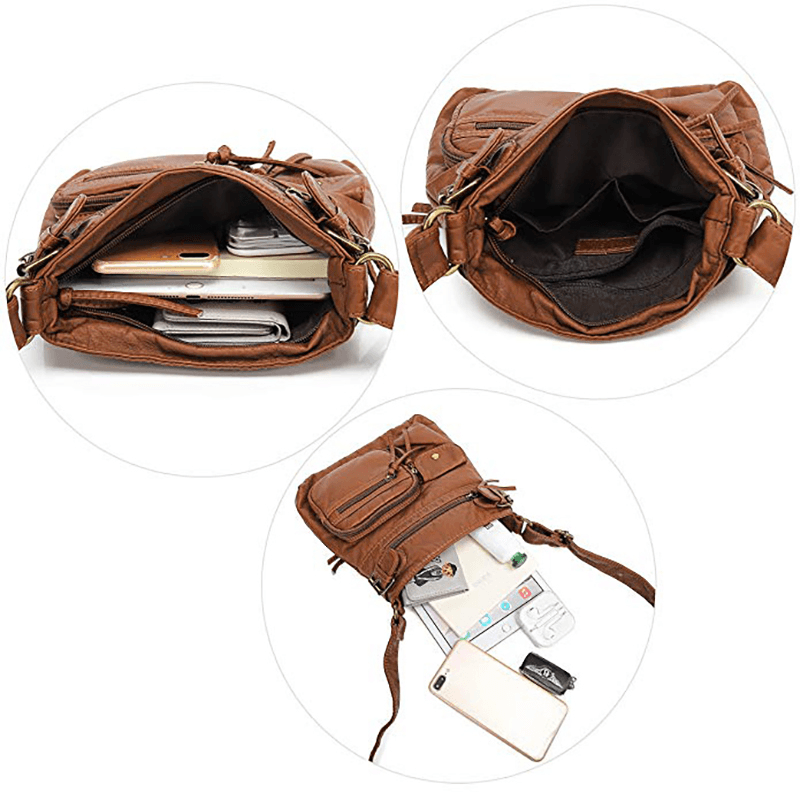 Women Multi-Pocket Casual PU Leather Crossbody Bag - MRSLM