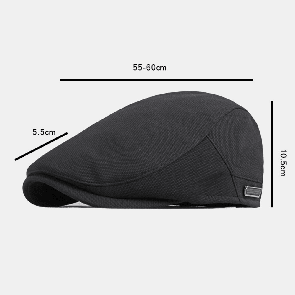 Men Solid Color Mesh Breathable Beret Cap British Retro Adjustable Metal Label Painter Cap Forward Cap Flat Hat - MRSLM