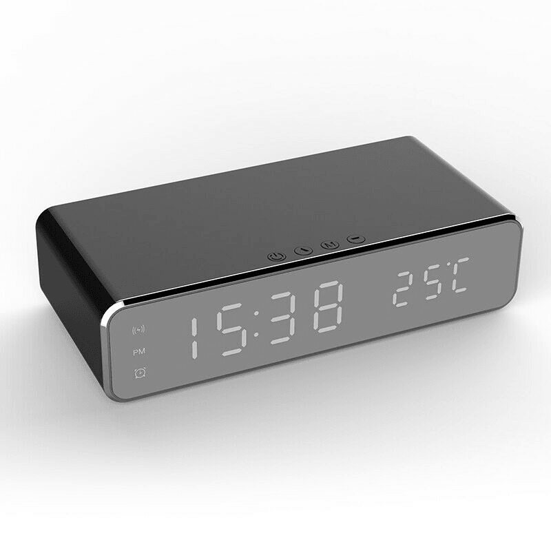 Electric LED 12/24H Alarm Clock with Phone Wireless Charger Table Digital Thermometer Display Desktop Clock - MRSLM