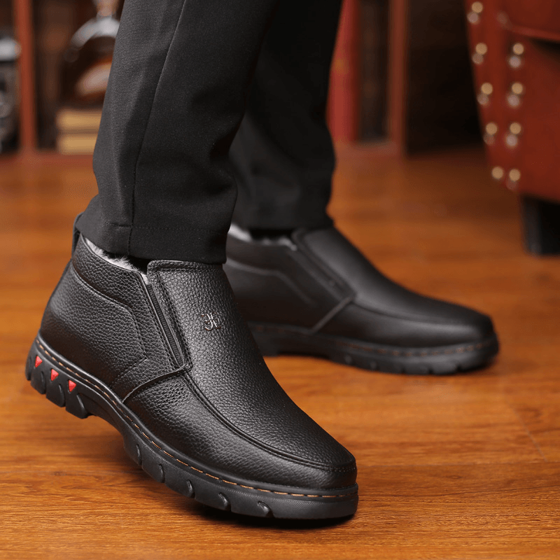 Men Comfy Microfiber Leather Warm Plush Lining Business Casual Ankle Boots - MRSLM