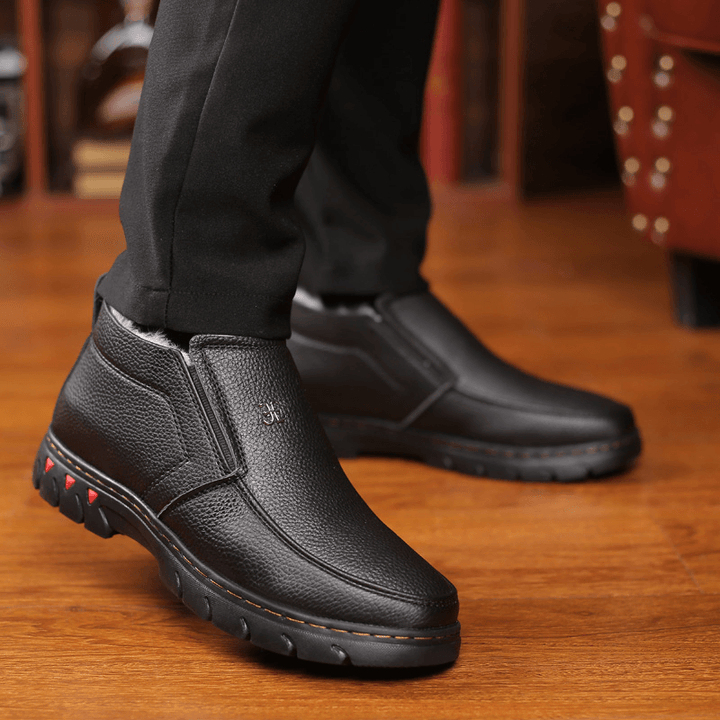 Men Comfy Microfiber Leather Warm Plush Lining Business Casual Ankle Boots - MRSLM