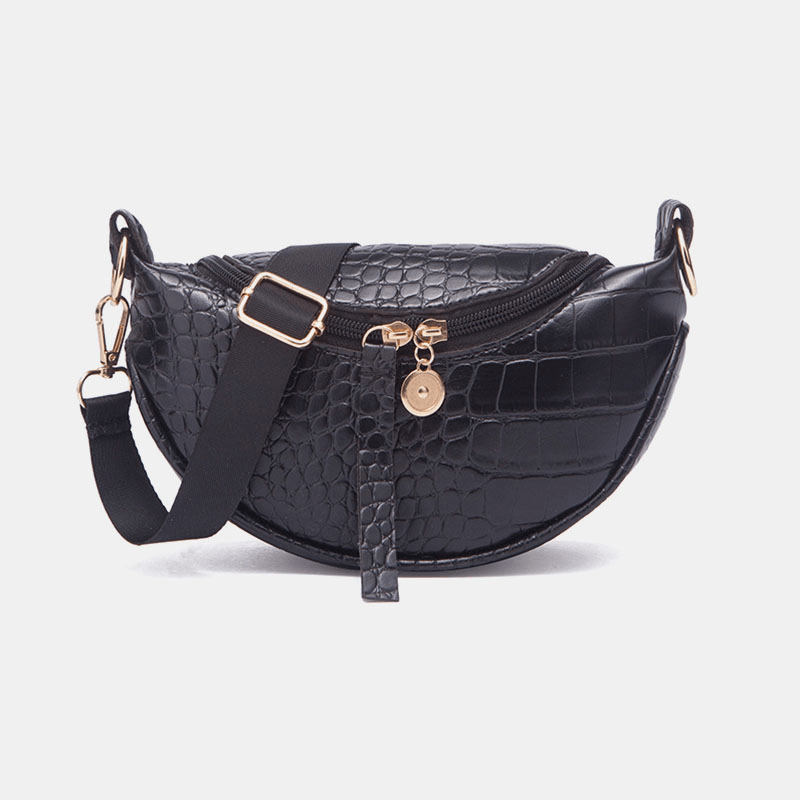 Women Alligator Semi-Circle Saddle Bag Crossbody Bag Leisure Chest Bag - MRSLM