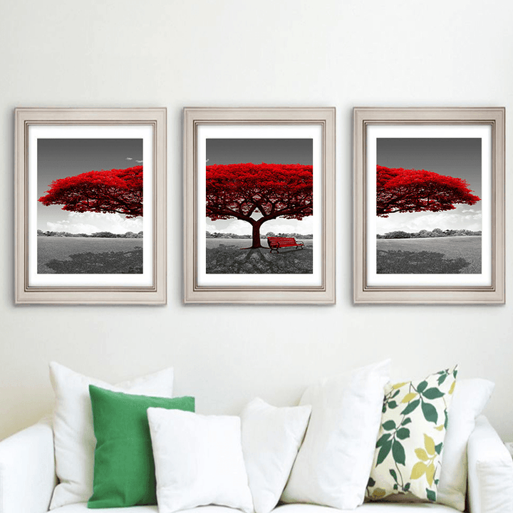 Miico Hand Painted Three Combination Decorative Paintings Redwood Tree Wall Art for Home Decoration - MRSLM