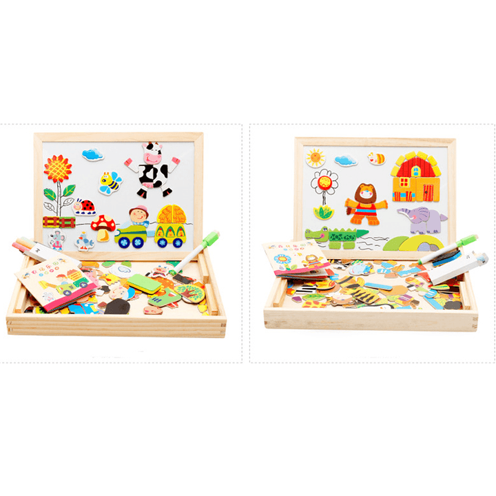 Happy Farm/Forest Paradise Early Educational Learning Wooden Magnetic Drawing Board DIY Toys - MRSLM