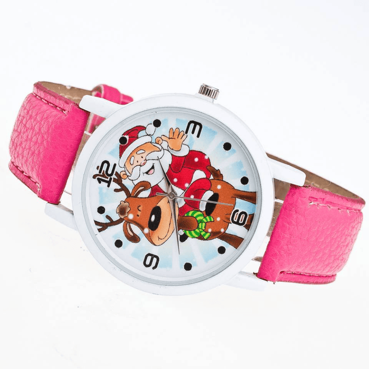 Fashion Christmas Santa Claus Pattern Cute Watch Leather Strap Men Women Quartxz Watch - MRSLM