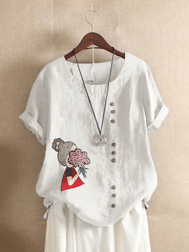 Cartoon Embroidery Casual Blouse - MRSLM