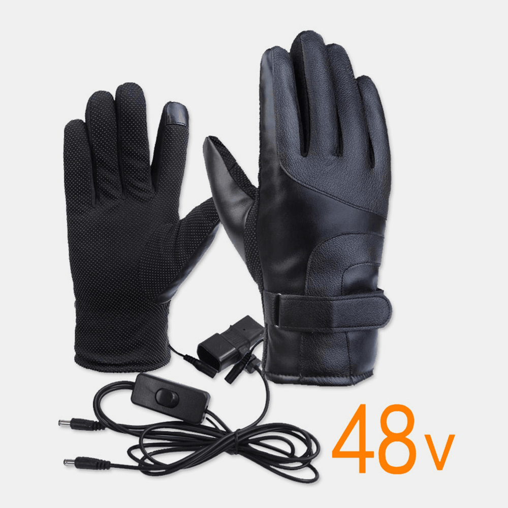 Unisex USB Charging Heating Touchscreen Outdoor Winter Electric Car Riding Keep Warm Waterptoof Windproof Leather Gloves - MRSLM