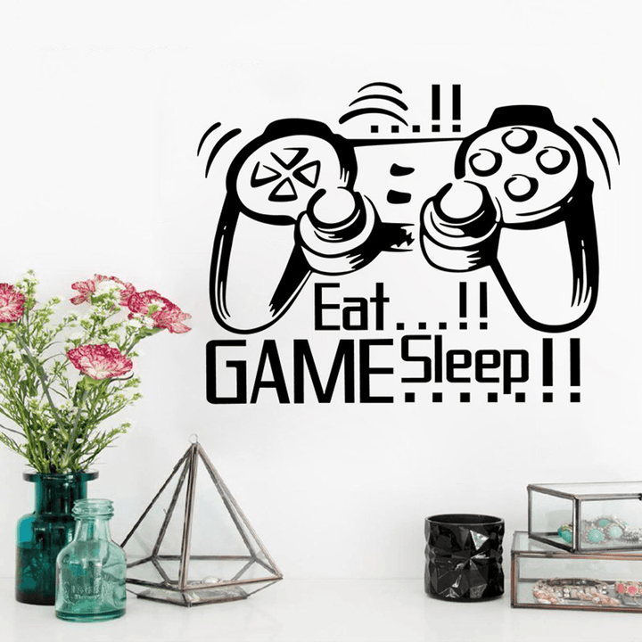 Creative Art Game Handle Wall Stickers "EAT SLEEP GAME" Black Vinyl Removable Printed Game Lovers Bedroom Wall Stickers Hot Play Game Handle Living Room Bedroom Personality Decoration Wall Stickers - MRSLM